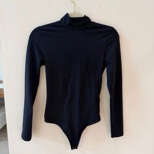 Abercrombie Long Sleeve Mock Neck Soft A&F Collection Black Thong Body Suit Smal
